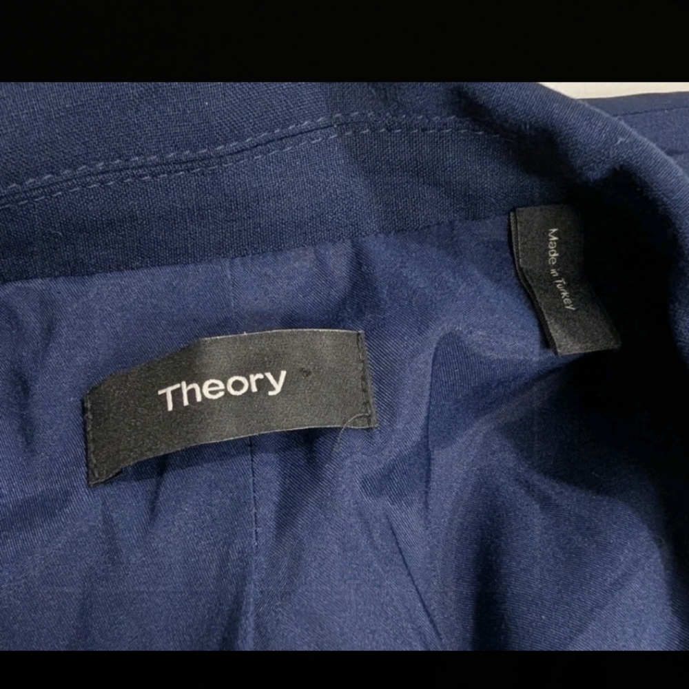 Theory Sepia Long Sleeve Open Front Blazer Navy Blue 4 Virgin Wool Bl Sustainabl - Picture 6 of 14